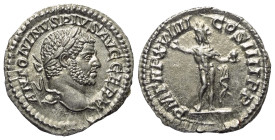 Caracalla (197 - 217 n. Chr.).

 Denar (Silber). 216 n. Chr. Rom.
Vs: ANTONINVS PIVS AVG GERM. Kopf mit Lorbeerkranz rechts.
Rs: PM TRP XVIIII COS...