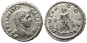 Geta (209 - 211 n. Chr.).

 Denar (Silber). 209 n. Chr. Rom.
Vs: P SEPTIMIVS GETA CAES. Kopf rechts.
Rs: PONTIF COS II. Genius mit Kornähren und P...
