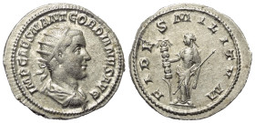 Gordianus III. (238 - 244 n. Chr.).

 Antoninian (Silber). 238 - 239 n. Chr. Antiochia.
Vs: IMP CAES M ANT GORDIANVS AVG. Drapierte Büste mit Strah...