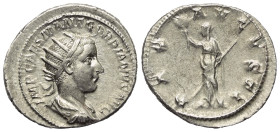 Gordianus III. (238 - 244 n. Chr.).

 Antoninian (Silber). 238 - 239 n. Chr. Rom.
Vs: IMP CAES M ANT GORDIANVS AVG. Büste mit Strahlenkrone, Paluda...