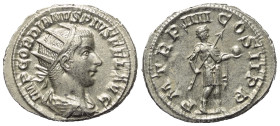 Gordianus III. (238 - 244 n. Chr.).

 Antoninian (Silber). 241 - 242 n. Chr. Rom.
Vs: IMP GORDIANVS PIVS FEL AVG. Büste mit Strahlenkrone, Paludame...