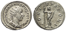 Gordianus III. (238 - 244 n. Chr.).

 Antoninian (Silber). 241 - 243 n. Chr. Rom.
Vs: IMP GORDIANVS PIVS FEL AVG. Büste mit Strahlenkrone, Paludame...