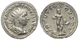 Gordianus III. (238 - 244 n. Chr.).

 Antoninian (Silber). 241 - 243 n. Chr. Rom.
Vs: IMP GORDIANVS PIVS FEL AVG. Büste mit Strahlenkrone, Paludame...