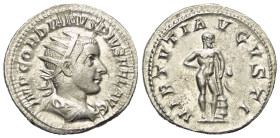 Gordianus III. (238 - 244 n. Chr.).

 Antoninian (Silber). 241 - 243 n. Chr. Rom.
Vs: IMP GORDIANVS PIVS FEL AVG. Büste mit Strahlenkrone, Paludame...
