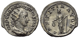 Gordianus III. (238 - 244 n. Chr.).

 Antoninian (Silber). 241 - 243 n. Chr. Rom.
Vs: IMP CAES M ANT GORDIANVS AVG. Büste mit Strahlenkrone, Paluda...