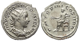 Gordianus III. (238 - 244 n. Chr.).

 Antoninian (Silber). 241 - 242 n. Chr. Rom.
Vs: IMP GORDIANVS PIVS FEL AVG. Büste mit Strahlenkrone, Paludame...