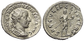 Gordianus III. (238 - 244 n. Chr.).

 Antoninian (Silber). 242 - 244 n. Chr. Antiochia.
Vs: IMP GORDIANVS PIVS FEL AVG. Drapierte und gepanzerte Bü...