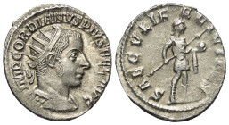 Gordianus III. (238 - 244 n. Chr.).

 Antoninian (Silber). 242 - 244 n. Chr. Antiochia.
Vs: IMP GORDIANVS PIVS FEL AVG. Drapierte und gepanzerte Bü...