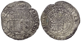 Spanien. Königreich. Ferdinand und Isabella (1474 - 1504).

 2 Reales (Silber). Ohne Jahr. Toledo.
Vs: Wappen.
Rs: Joch und Pfeilbündel, rechts da...