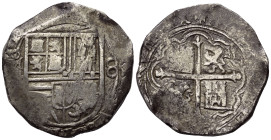 Spanien. Königreich. Philipp II. (1556 - 1598).

 8 Reales - Schiffsgeld (Silber). Ohne Jahr. Mexico.
Vs: Schildwappen flankiert von Münzstätte und...