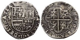 Spanien. Königreich. Philipp II. (1556 - 1598).

 2 Reales - Schiffsgeld (Silber). Ohne Jahr. Sevilla.
Vs: Bekröntes Wappen, flankiert von Münzzeic...