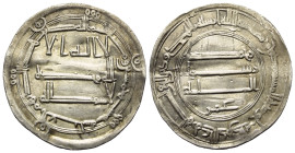 Abbasiden. Zeit des al-Mansur (136 - 158 H. / 754 - 775).

 Dirham (Silber). 156 H. al-Abbasiya.
Vs: Im Zentrum erster Teil der Kalima. Außen Münzs...