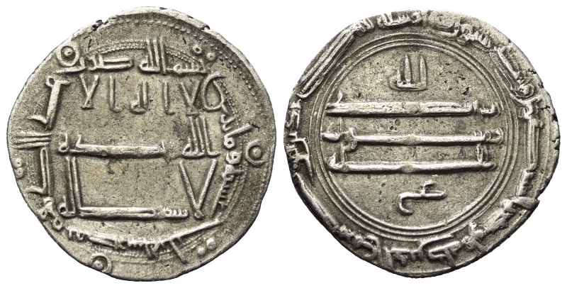 Abbasiden. al-Ma'mun (194 - 218 H. / 810 - 833).

 Dirham (Silber). 213 H. Mis...