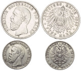 Deutschland - Lots.


Kaiserreich. Baden. Friedrich I. (1856 - 1907).

Lot (2 Stück, Silber): 5 Mark 1898 und 2 Mark 1876 G. Karlsruhe.

Fast s...