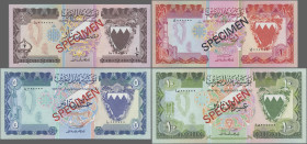 Bahrain: 1/2,1,5,10,20 Dinar 1973 SPECIMEN, P. 7,8,8A,9 a, 10, UNC (4), AU with needleholes (1)
 [differenzbesteuert]