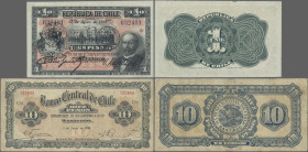 Chile: Republica de Chile, 1 Peso 1919 (P.15b, XF) and Banco Central de Chile 10 Pesos 1930 (P.83b, F). (2 pcs.)
 [differenzbesteuert]