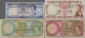 Fiji: collection of 15 different notes, 11 x UNC and 4 x F, including some better issues, 5 Shillings 1.6.1951 (F), 1 Pound 1.12.1965 (F), 20 Dollars ...