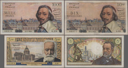 France: 10000 Francs 5.4.1956 (XF), 5 NF 2.7.1959 (VF), 10 NF 2.6.1960 (F), 5 Francs 4.9.1969 (VF), 4 Notes, P. 134a, 141a, 142a, 146b, F-XF
 [differ...