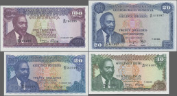 Kenya: Central Bank of Kenya, lot with 6 banknotes, with 5 Shillings 1974 (P.11a), 10 Shillings 1976 (P. 12b) 3 x 20 Shilling 1969, 1975 + 1977 (P.8a+...