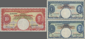 Malaya: 1 Dollar 1.7.1941, 2 notes, 10 Dollars 1.7.1941, P. 11, 13, Good VF
 [differenzbesteuert]