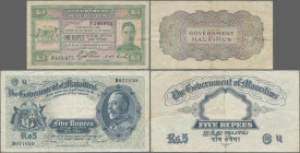 Mauritius: 5 Rupees ND (1930), 1 Rupee ND (1940), P. 20,26, VF, F-VF
 [differenzbesteuert]