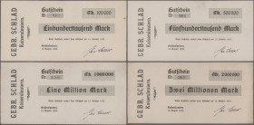 Deutschland - Notgeld - Pfalz: Kaiserslautern, Gebr. Schlad, 100 Tsd., 500 Tsd., 1 Mio., 2 Mio. Mark, 15.8.1923, Erh. II, total 4 Scheine
 [differenz...