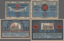 Deutschland - Notgeld - Sachsen: Torgau, Stadt, Dachdecker-Verbandstag 22./24. Januar 1922, 5, 10, 25, 50 Pf., 10.2.1921, jeweils mit rotem Stempel, E...