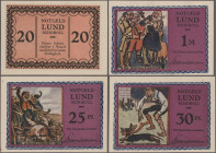 Deutschland - Notgeld - Schleswig-Holstein: Lund-Schobüll, Gemeinde, 5 Werte (ohne 75 Pf.), rs. Grund rosa, ohne KN, kpl. Satz (6 Werte), rs. Grund vi...