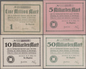 Deutschland - Notgeld - Westfalen: Paderborn, Stadt, 1, 5 Mio. Mark, 24.8.1923, Erh. III, 5, 10, 50 Mrd. Mark, 24.10.1923, Erh. I-II, total 5 Scheine...