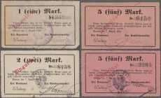Deutschland - Notgeld - Westfalen: Wanne, Amtmann und Amtrentmeister, 1, 2, 5 Mark, 7.8.1914, jeweils 2 Reststücke mit Stempel B bzw. C, alle entwerte...