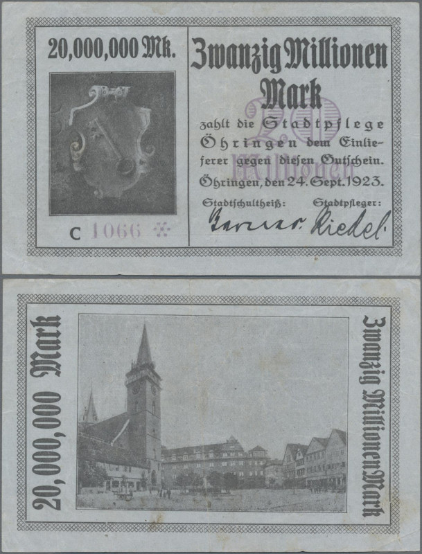 Deutschland - Notgeld - Württemberg: Öhringen, Stadtpflege, 20 Mio. Mark, 24.9.1...