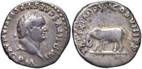 § Tito (79-81) Denario - Testa laureata a dx - R/ Elefante andante a sx - RIC 115 AG (g 3,27)

Status: qBB

Notes: Please, note that Nomisma Aste ...