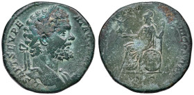 § Settimio Severo (193-211) Sesterzio - Testa laureata a dx - R/ Roma seduta a dx - cfr. RIC 702a AE (g 20,06) Screpolature al bordo, bella patina ver...
