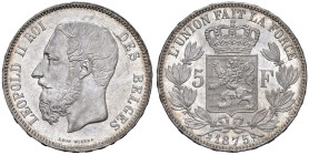 BELGIO Leopoldo II (1865-1909) 5 Francs 1875 - KM 24 AG (g 25,00) Segnetti al D/.

Status: qFDC/FDC

Notes: