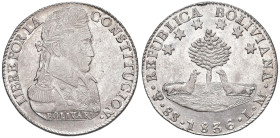 BOLIVIA Repubblica 8 Soles 1836 PTS-LM Potosi - KM 97 AG (g 19,91) Minimo colpetto al bordo.

Status: SPL+

Notes: