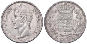FRANCIA Carlo X (1824-1830) 5 Franchi 1828 A Parigi - KM 728.1 AG (g 24,86) Hairlines nei campi.

Status: SPL

Notes: