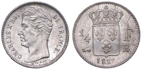 FRANCIA Carlo X (1824-1830) 1/4 Franco 1827 B Rouen - KM 722.2 AG (g 1,26)

Status: qFDC

Notes:
