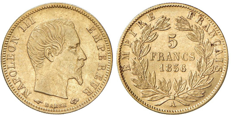FRANCIA Napoleone III (1852-1870) 5 Franchi 1856 A - Gad. 1001 AU (g 1,61)

St...