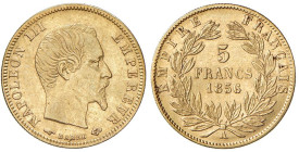 FRANCIA Napoleone III (1852-1870) 5 Franchi 1856 A - Gad. 1001 AU (g 1,61)

Status: BB+

Notes: