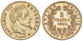 FRANCIA Napoleone III (1852-1870) 5 Franchi 1865 A - Gad. 1002 AU (g 1,61) Hairlines al D/.

Status: qSPL

Notes: