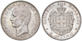GRECIA Giorgio I (1863-1913) 5 Drachmai 1876 A Paris - KM 46 AG (g 24,88) Lievi hairlines al D/.

Status: SPL

Notes: