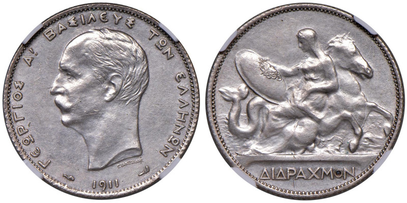 GRECIA Giorgio I (1863-1913) 2 Dracme 1911 a - KM 61 AG (g 10,00) In slab CCG MS...