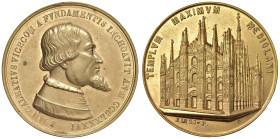 Gian Galeazzo Visconti Duca di Milano (1390-1404) Medaglia 1888 Costruzione del Tempio Massimo, il Duomo di Milano - Opus: Rinzi - AE dorato (g 69,35 ...