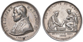 Pio IX (1846-1866) Medaglia 1857 An. XI Lavanda dei piedi del giovedì - Opus: G. Girometti - Bart. XI/15 - AG (g 16,11 - Ø 37 mm) Colpi al bordo.

S...