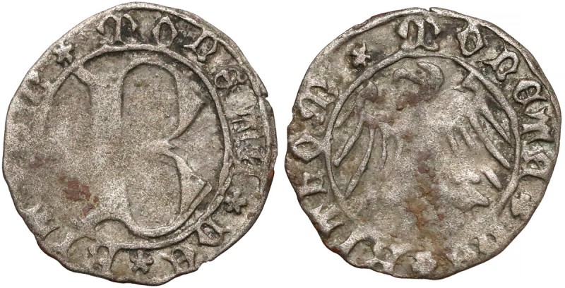 Ks. Bytomskie, Bolesław I (1410-1431) Halerz - litera B
 Awers: Orzeł heraldycz...