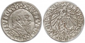 Prusy, Albrecht Hohenzollern, Grosz Królewiec 1545 - PCGS AU58