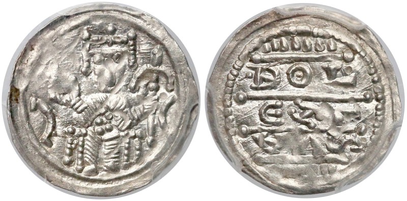 Bolesław IV Kędzierzawy, Denar - Cesarz - piękny i rzadki - PCGS MS62
 Piękny, ...