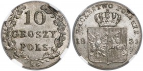 Powstanie Listopadowe, 10 groszy 1831 KG - zgięte - NGC MS64