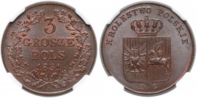 Powstanie Listopadowe, 3 grosze 1831 KG - PIĘKNE - NGC MS66 BN (MAX) MAX