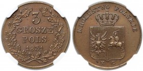 Powstanie Listopadowe, 3 grosze 1831 KG - NGC MS62 BN
